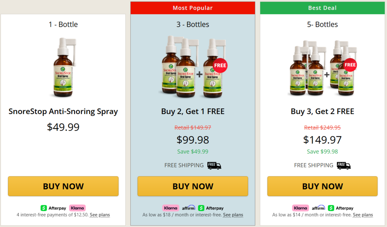 SnoreStop Throat Spray pricing